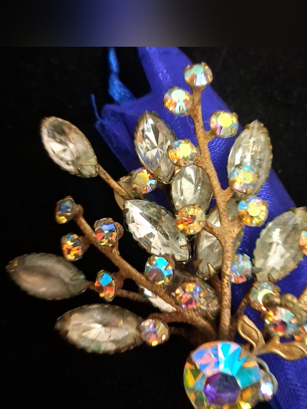 Large Vintage Aurora Borealis Crystal Branch Brooch Statement Piece